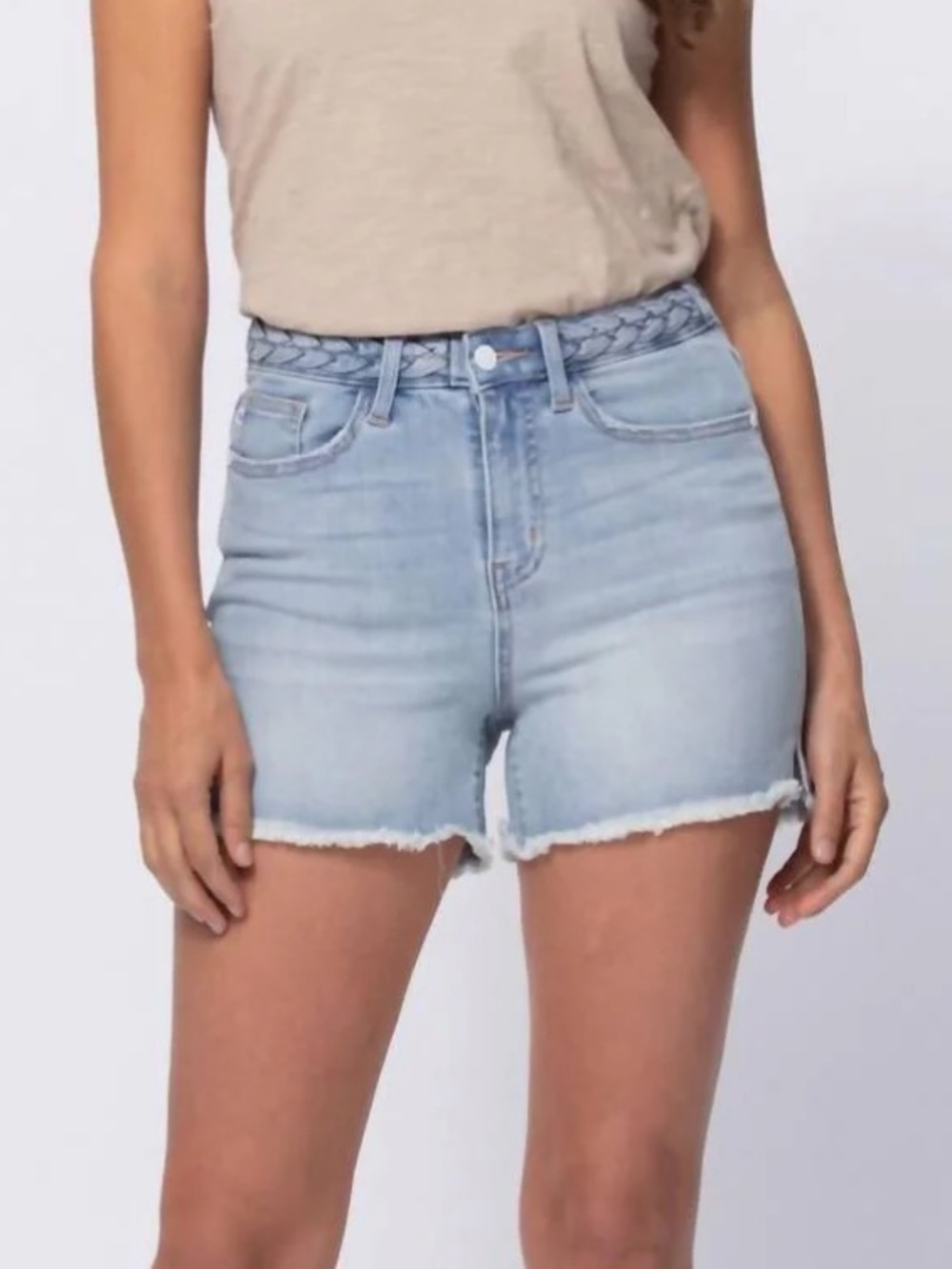 Judy Blue light wash braided waistband shorts XL